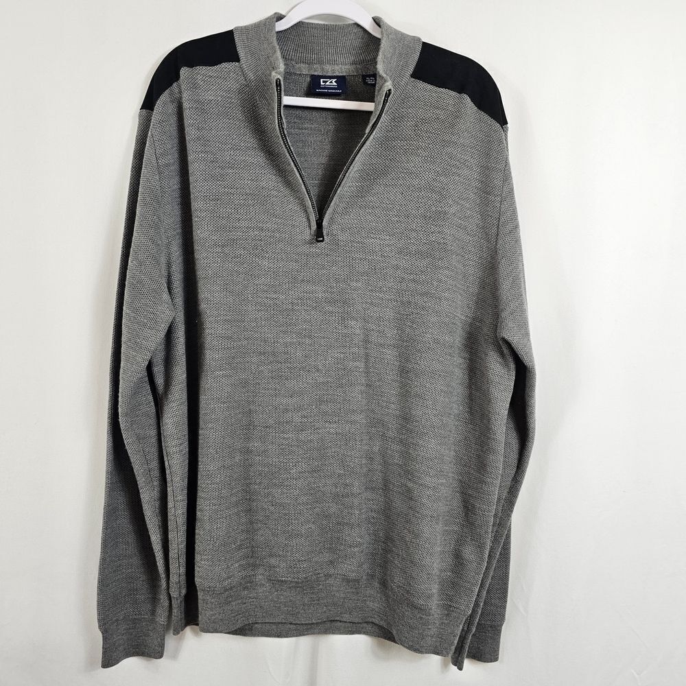 Cutter & Buck Wool Blen Quarter Zip Sweater In Gray - Size XL